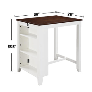 English Elm 36"W Compact Counter Height Dining Table with USB Charging and Built-In Shelves for Small Spaces White B016P392517