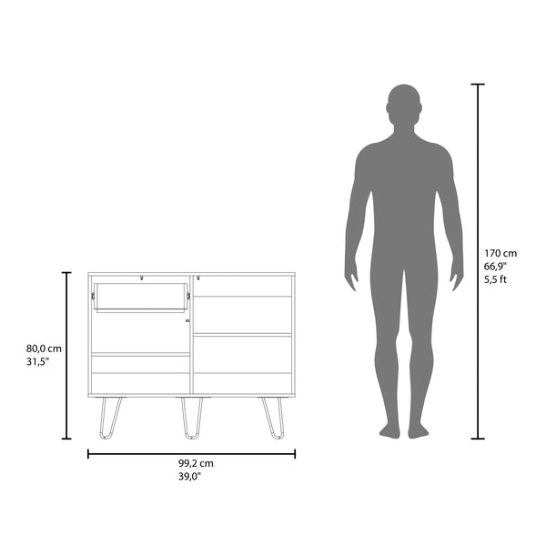 English Elm Tori 39" Wide Console Table in White & Natural Oak with Dual Cabinets, Drawer, 4 Shelves for Entryway Decor B070P337040