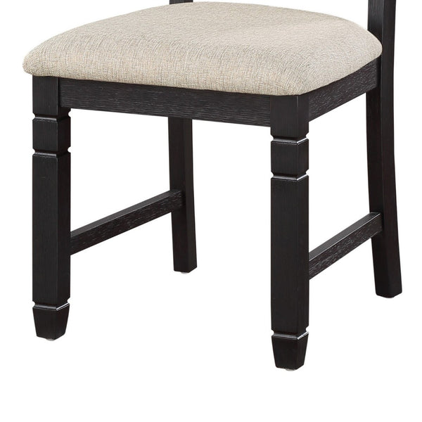 English Elm Anji Acacia Veneer Dining Chair Set Antique White Curved Back Cushioned Seat Beige+Black B056P416899