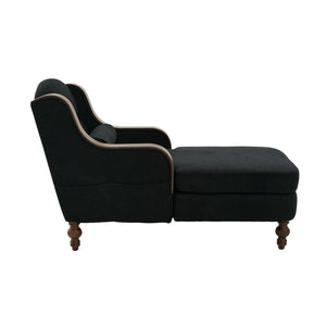 English Elm UNITED Oversized Chaise Lounge Sofa Bed with Solid Wood Arms, High-Resilience Foam, 800lb Capacity and Storage Pockets Black W1568S00208