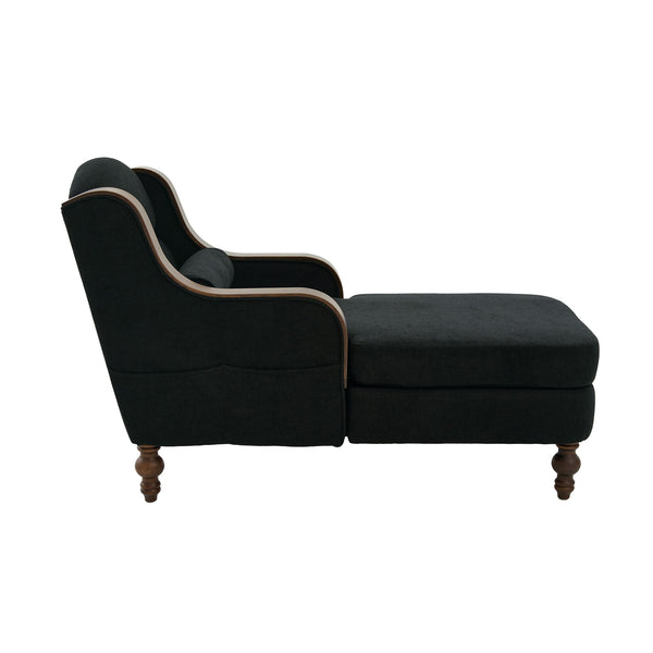 English Elm UNITED Oversized Chaise Lounge Sofa Bed with Solid Wood Arms, High-Resilience Foam, 800lb Capacity and Storage Pockets Black W1568S00208