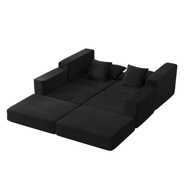 English Elm Modular Cloud Sectional Corduroy Sofa Deep Seat Comfort for Flexible Living Spaces Black W3396P435275
