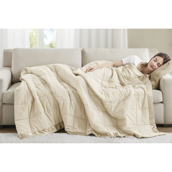 JLA Home Madison Park - Lightweight down-alternative blanket with satin trim, moisture-wicking, OEKO-TEX certified comfort Cream MP51-540