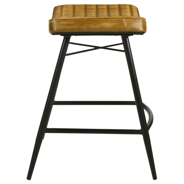 English Elm Ridgeway Channel Tufted Leather Backless Counter Stools Set of 2 for Kitchen Island Camel B062P440314