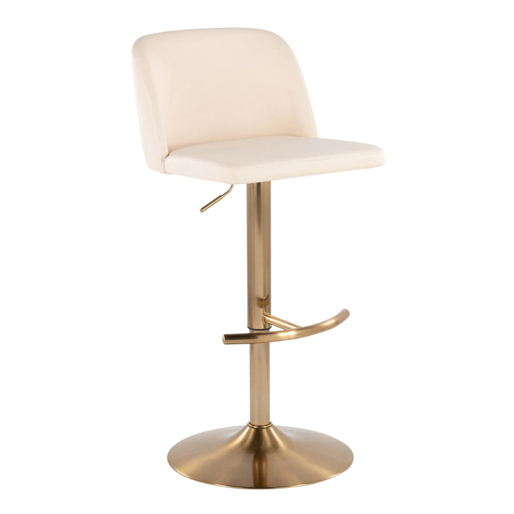 English Elm Contemporary Swivel Barstools Set of 2 Faux Leather Seats Gold Pedestal Base B202S01045