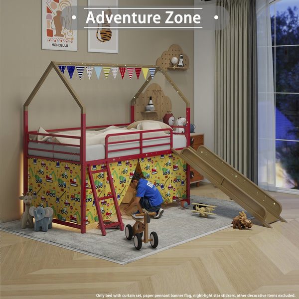 English Elm Jack Metal Junior Loft Bed With Slide & Superhero Curtains – Space-Saving Fun For Kids' Rooms! B083P354667