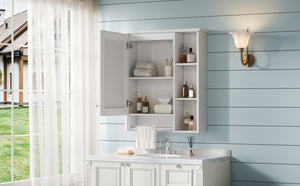 English Elm 3-in-1 Matte Medicine Cabinet Wall Mounted Mirror with Towel Bar and Storage Shelf White N710P401340K