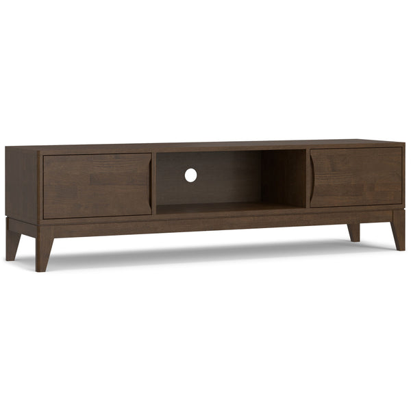 English Elm Harper 72" Low TV Media Stand in Walnut Brown – Solid Rubberwood, Mid-Century Design, Cord Management, Fits TVs to 80" B136P203483