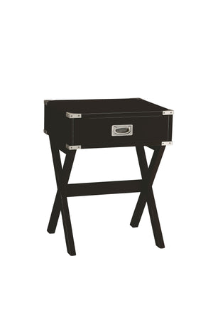 English Elm Babs Square Black Finish Accent Table with Drawer, Metal Corner Accents, X-Base Stability, Durable Design B2726P270996