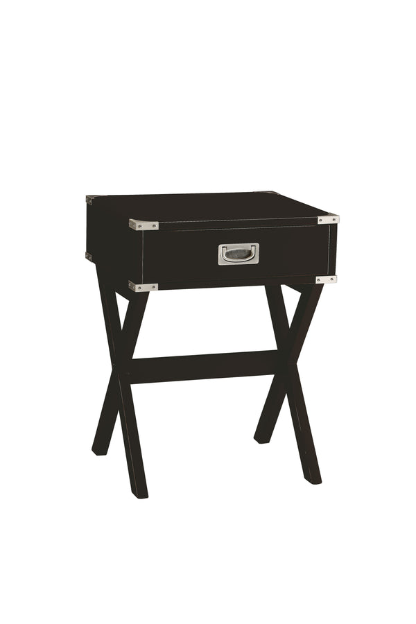 English Elm Babs Square Black Finish Accent Table with Drawer, Metal Corner Accents, X-Base Stability, Durable Design B2726P270996