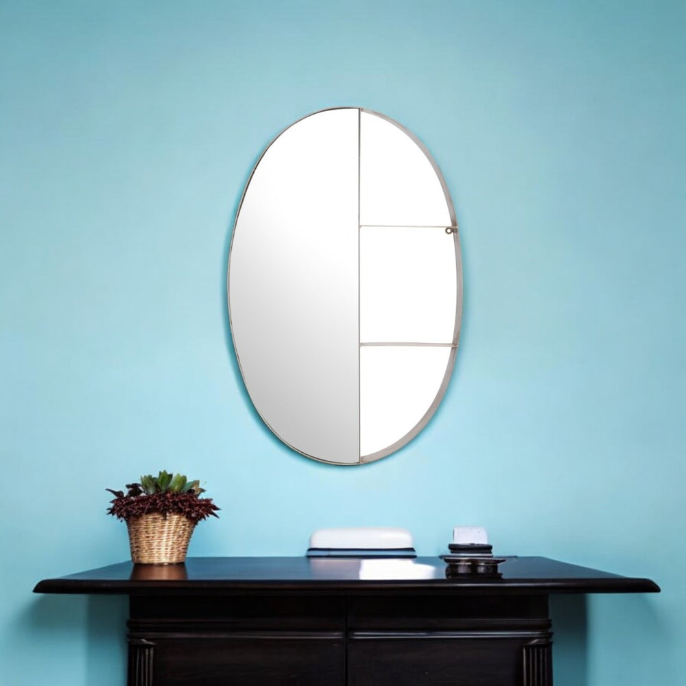 HomeRoots 34" Oval Bronze Steel Framed Accent Mirror - Modern Design for Entryways, Bathrooms & More! 391644