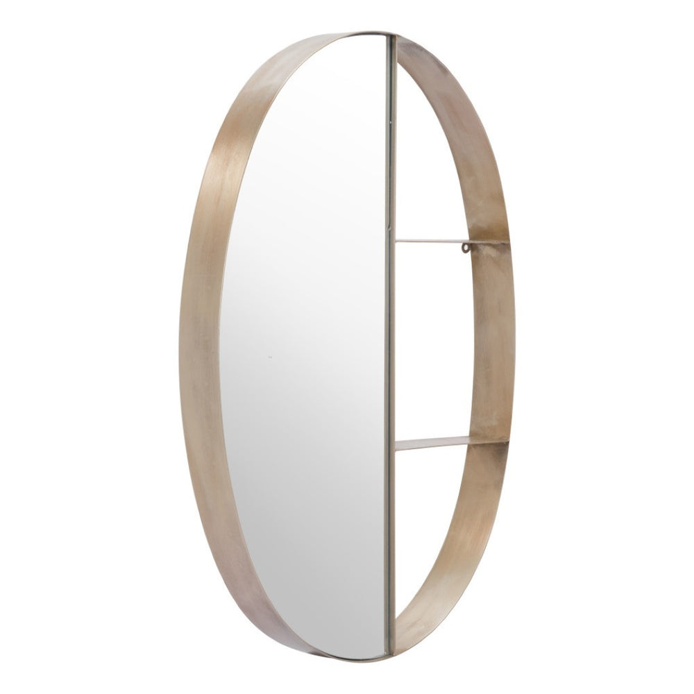 HomeRoots 34" Oval Bronze Steel Framed Accent Mirror - Modern Design for Entryways, Bathrooms & More! 391644