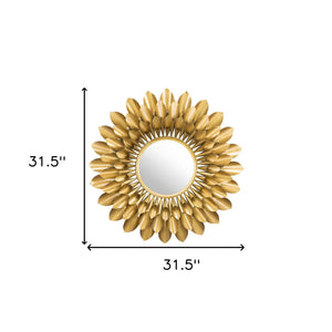 Homeroots 32" Gold Sunflower Sunburst Metal Accent Mirror  Metal 391648
