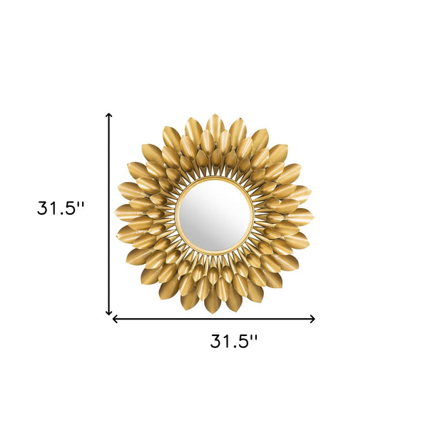 Homeroots 32" Gold Sunflower Sunburst Metal Accent Mirror  Metal 391648