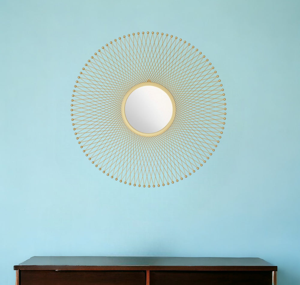 Homeroots 35" Gold Round Accent Mirror  Metal 391649