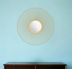 HomeRoots 35" Gold Round Iron Framed Accent Mirror - Elegant Design, Easy Install, Perfect for Any Room Decor 391649