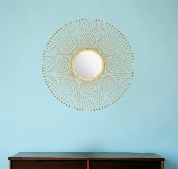 HomeRoots 35" Gold Round Iron Framed Accent Mirror - Elegant Design, Easy Install, Perfect for Any Room Decor 391649