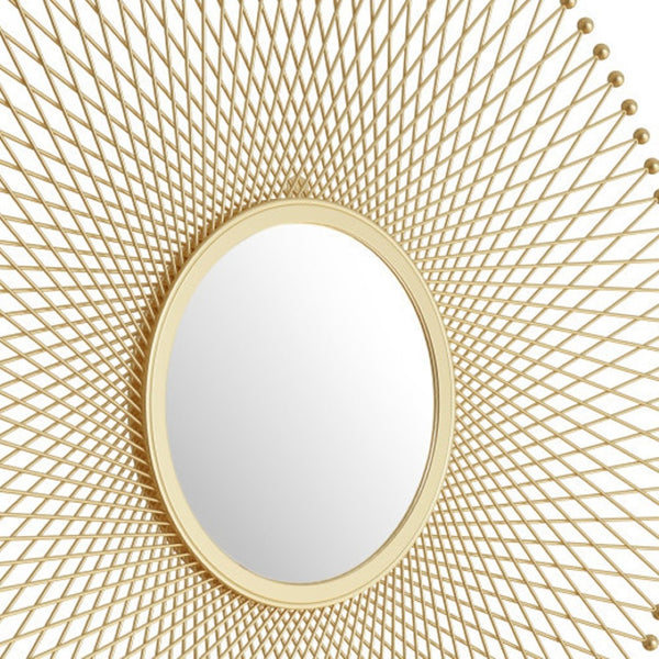 HomeRoots 35" Gold Round Iron Framed Accent Mirror - Elegant Design, Easy Install, Perfect for Any Room Decor 391649