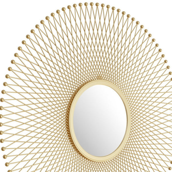 HomeRoots 35" Gold Round Iron Framed Accent Mirror - Elegant Design, Easy Install, Perfect for Any Room Decor 391649