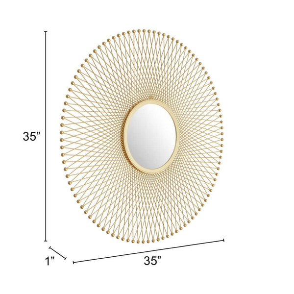 HomeRoots 35" Gold Round Iron Framed Accent Mirror - Elegant Design, Easy Install, Perfect for Any Room Decor 391649