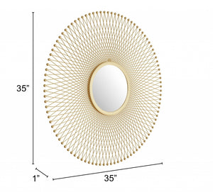 HomeRoots 35" Gold Round Iron Framed Accent Mirror - Elegant Design, Easy Install, Perfect for Any Room Decor 391649