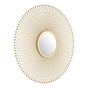 HomeRoots 35" Gold Round Iron Framed Accent Mirror - Elegant Design, Easy Install, Perfect for Any Room Decor 391649