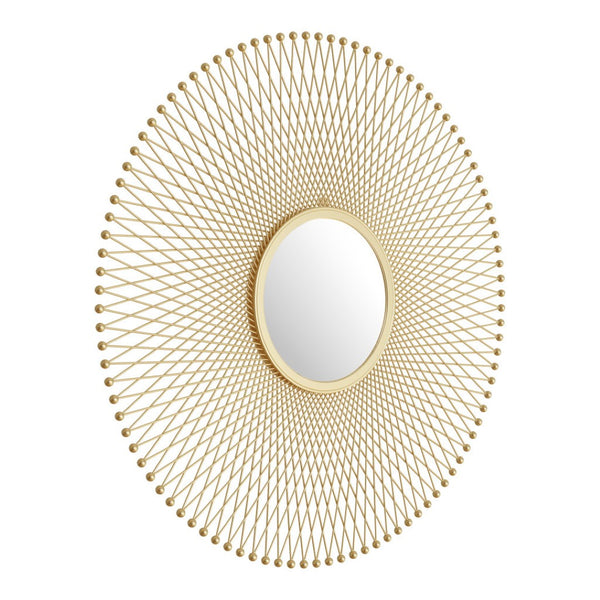 HomeRoots 35" Gold Round Iron Framed Accent Mirror - Elegant Design, Easy Install, Perfect for Any Room Decor 391649