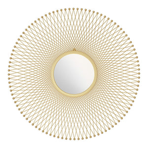 HomeRoots 35" Gold Round Iron Framed Accent Mirror - Elegant Design, Easy Install, Perfect for Any Room Decor 391649
