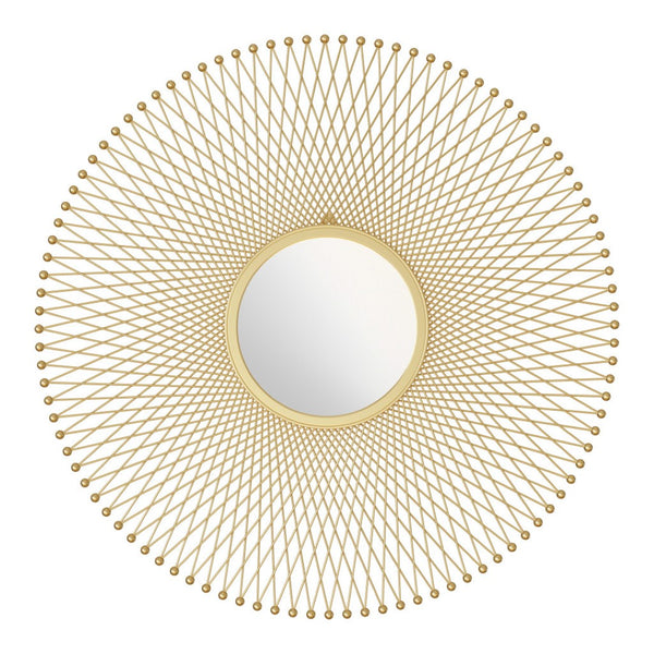 HomeRoots 35" Gold Round Iron Framed Accent Mirror - Elegant Design, Easy Install, Perfect for Any Room Decor 391649