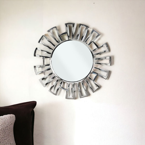 Homeroots 30" Silver Abstract Metal Framed Accent Mirror  Metal 391654