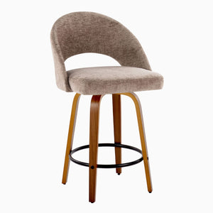 English Elm Fixed-height Walnut Wood Counter Stools with Fabric Seats Mid-century Modern Set of 2 B202S02152