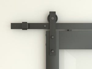 English Elm 30 in Matte Black Steel Sliding Barn Door Frosted Glass Privacy Panel with Hardware B2763P483233