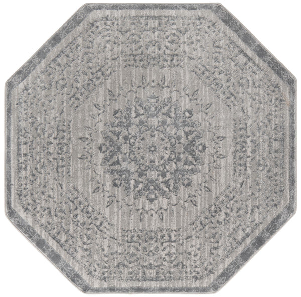 Unique Loom Aberdeen Derbyshire Machine Made Medallion Rug Gray, Navy Blue 5' 3" x 5' 3"