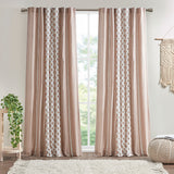 INK+IVY Imani Mid-Century Cotton Printed Curtain Panel with Chenille Stripe and Lining II40-1234 Blush