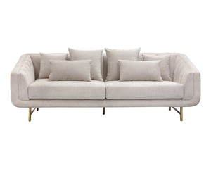 Sunpan Veera Sofa - Luxurious Mid-Century Modern Design with Channel Tufting and Antique Brass Feet Polo Club Muslin