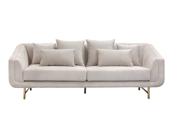 Sunpan Veera Sofa - Luxurious Mid-Century Modern Design with Channel Tufting and Antique Brass Feet Polo Club Muslin