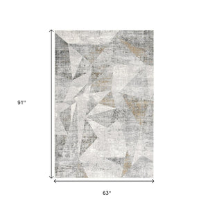 HomeRoots 4' Grey Abstract Area Rug - Contemporary Design for High-Traffic Areas, Durable & Easy to Maintain 5' X 8' 391732