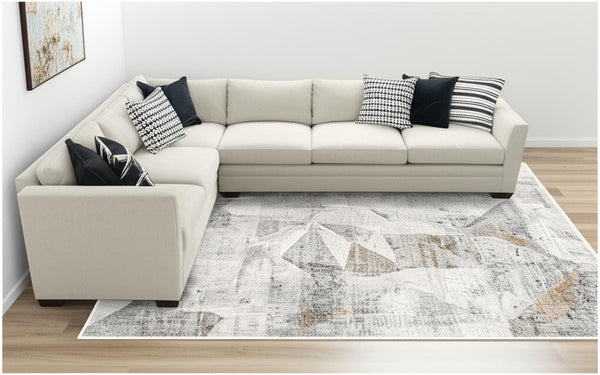 HomeRoots 4' Grey Abstract Area Rug - Contemporary Design for High-Traffic Areas, Durable & Easy to Maintain 7' X 10' 391733