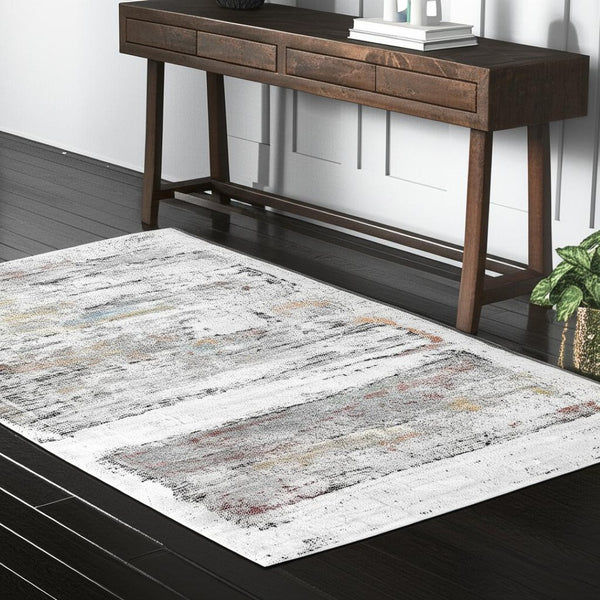 HomeRoots 4' Gray Abstract Area Rug - Contemporary Design with Irregular Blocks and Stain-Resistant Durability 4' X 6' 391735