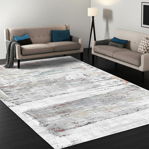 HomeRoots 4' Gray Abstract Area Rug - Contemporary Design with Irregular Blocks and Stain-Resistant Durability 5' X 8' 391736