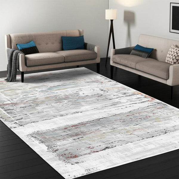 HomeRoots 4' Gray Abstract Area Rug - Contemporary Design with Irregular Blocks and Stain-Resistant Durability 5' X 8' 391736