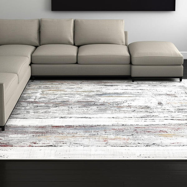 HomeRoots 4' Gray Abstract Area Rug - Contemporary Design with Irregular Blocks and Stain-Resistant Durability 7' X 10' 391737