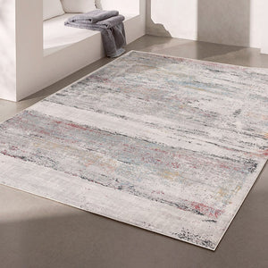 HomeRoots 4' Gray Abstract Area Rug - Contemporary Design with Irregular Blocks and Stain-Resistant Durability 8' X 11' 391738
