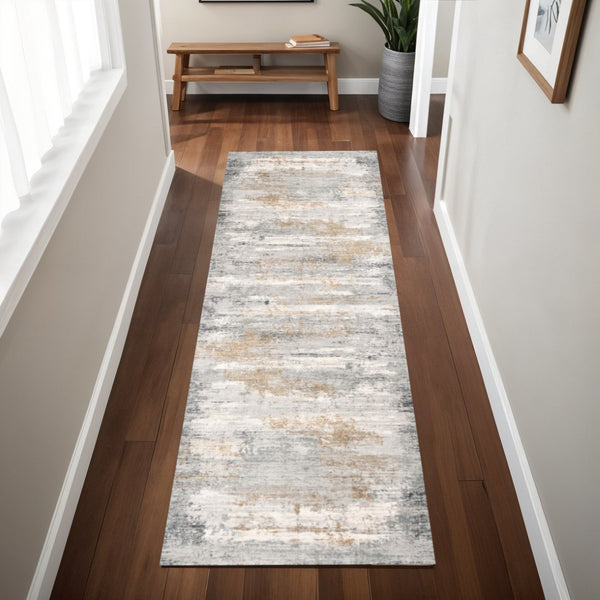 HomeRoots 2' Modern Distressed Strokes Runner Rug - Elegant Abstract Design for Hallways & Living Spaces 2x8 391747