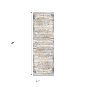 HomeRoots 2' Modern Distressed Strokes Runner Rug - Elegant Abstract Design for Hallways & Living Spaces 2x8 391747
