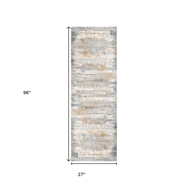 HomeRoots 2' Modern Distressed Strokes Runner Rug - Elegant Abstract Design for Hallways & Living Spaces 2x8 391747