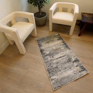 HomeRoots 2' Modern Distressed Strokes Runner Rug - Elegant Abstract Design for Hallways & Living Spaces 2x8 391747