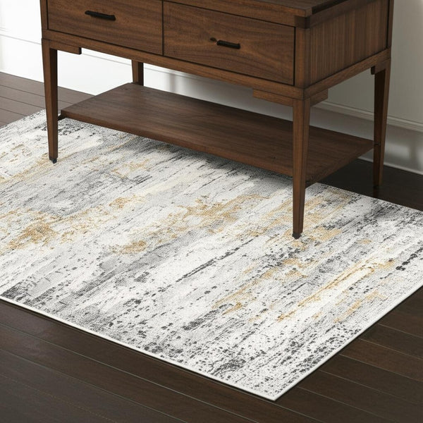 HomeRoots 2' Modern Distressed Strokes Runner Rug - Elegant Abstract Design for Hallways & Living Spaces 4x6 391748