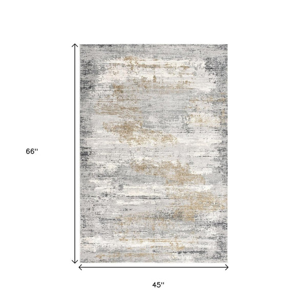 HomeRoots 2' Modern Distressed Strokes Runner Rug - Elegant Abstract Design for Hallways & Living Spaces 4x6 391748