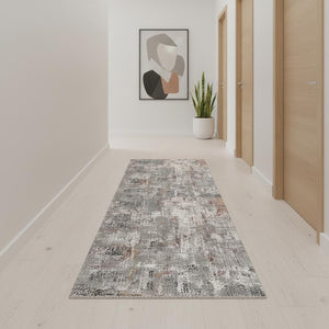 HomeRoots 2' Gray and Ivory Abstract Runner Rug - Contemporary Elegant Design for Hallways and Living Spaces 2x10 391752